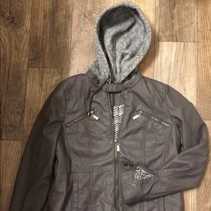 Leather hooded bike coat